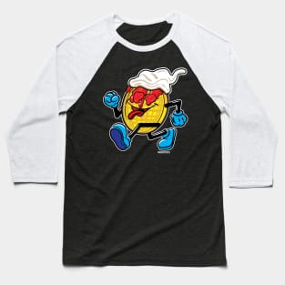 Happy Smiling Waffle Mascot strutting with Strawberries, strawberry syrup and whipped cream Baseball T-Shirt